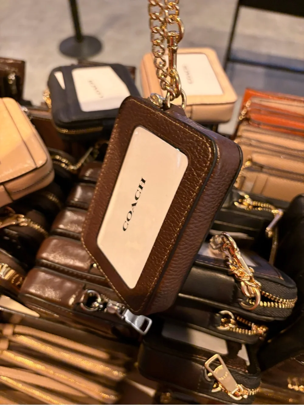 Coach Leather Zip chain card coin Wallets - with chain and card slots new